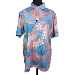 Bad Birdie Pink And Blue Tropical Print Golf Polo Size Small